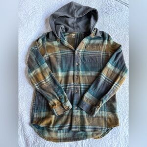 Plaid Button-Up Shirt with Hood
